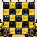 MEMOVAN Black Gold Square Foil Balloons Wall Backdrop Double Sided Metallic Black Gold Balloons Tunnel Arch Garland Black and Gold Party Decorations For Graduation Anniversary New Years Birthday 25pcs (Bg)
