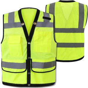 Safety Vest Breathable Mesh Reflective Vest with Pockets (Yellow, XL)