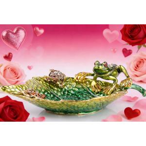 Decorative Leaf Jewelry Dish Tray Ring Dish Trinket Tray Key Bowl, Decorative Plate with Hand Painted Frog and Sea Turtles Trinket Box Hinged Jewelry Boxes Gift for Friends Sisters Daughter Mother (Green_4)