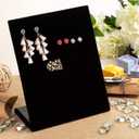 Jewelry Organizer Stand - Black Velvet L-Shape, 9.9 x 7.9 x 4 in - 60 Pre-Punched Holes Earring Display & Jewelry Storage Organizer - Tabletop Rack for Stud & Dangle Earrings