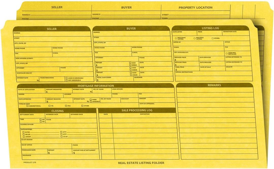 Real Estate Listing Folder Right Panel -Legal Size- Holder for Documents, Pre-Printed with Closing Checklist & Tracker Card Stock Color-Coded Dots for Organization - Made in USA 25-Pack Yellow