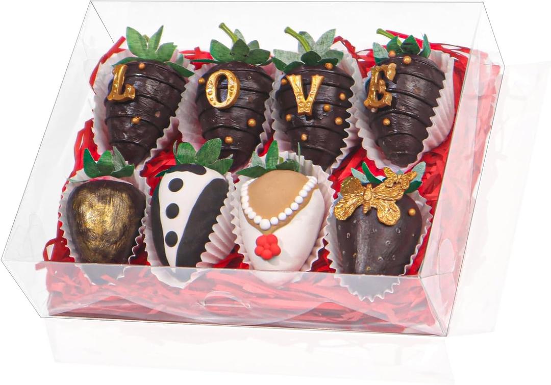 20 pcs 8x6x2 Inches Plastic Clear Boxes for Christmas, Valentine's, Mother's Day - Cookies, Chocolate Covered Strawberries, Cakesickles, Brownie Treats, Chocolate Truffles