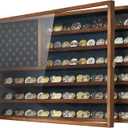 Challenge Coin Display Case, 27.6" x 18.3" Lockable Military Coin Holder Cabinet with Removable Star Board, Solid Wood Coins Cases for Collectors Plexiglass Coins Rack Stand