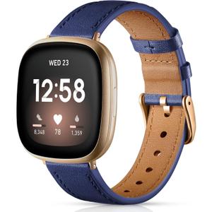Maledan Compatible with Fitbit Sense/Fitbit Versa 3 Bands Women Men, Soft Top Grain Genuine Leather Band Replacement Wristbands Slim Strap Accessories for Fitbit Versa 3/Versa 4/Sense/Sense 2 Watch