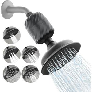 Filtered Shower Head with 24 Stage Filters Clean Hard Water to Remove Chlorine and Softener Improve Hair and Skin 5 Setting Spray Rainfall in High Pressure &High Output(5.5 Inch BLACK)