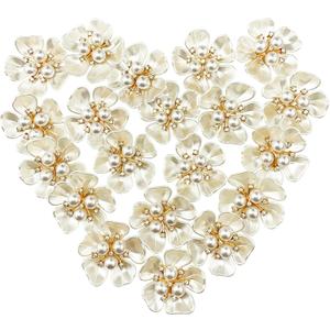 20Pcs Pearl Rhinestone Embellishments Flower Flatback Buttons Rhinestone Charms for Shoe Decoration Jewelry Making Clothes Brooch Wristband and Wedding Bouquet DIY