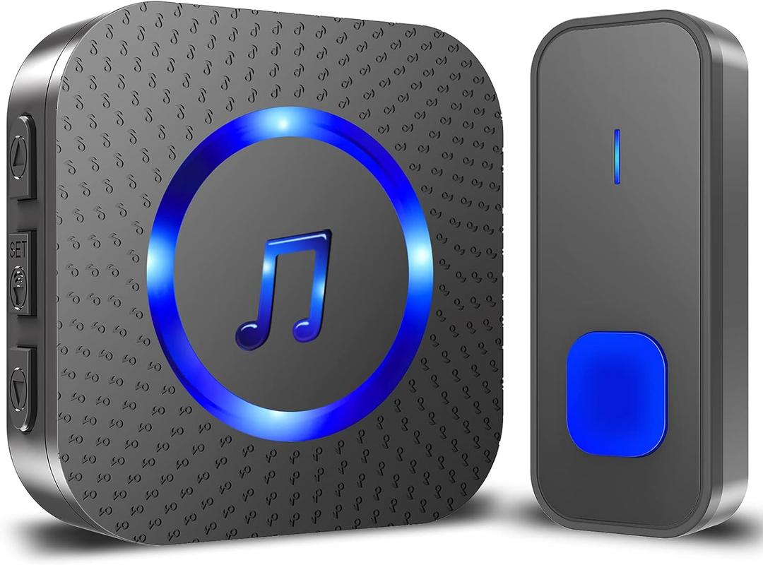 SURFOU Wireless Doorbell,Waterproof Doorbell Chime Operating at 1300 Feet Loud Door Bell Kit with 55 Melodies 5 Volume Levels LED Flash Doorbells for Home- Black (1 Button + 1 Receiver)