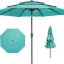 JEAREY 9FT 3 Tier Patio Umbrella Outdoor Market Umbrella Table Umbrellas with 8 Ribs 1.5 Pole Push Button Tilt and Crank UV Protection for Garden,Peacock Blue