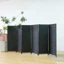 Furnnylane 6 Panel Double Sided Short Room Divider for Room Separation, Natural Black Rattan Folding Privacy Screen, Freestanding Partition Screen for Home Office - 3.95 ft Tall