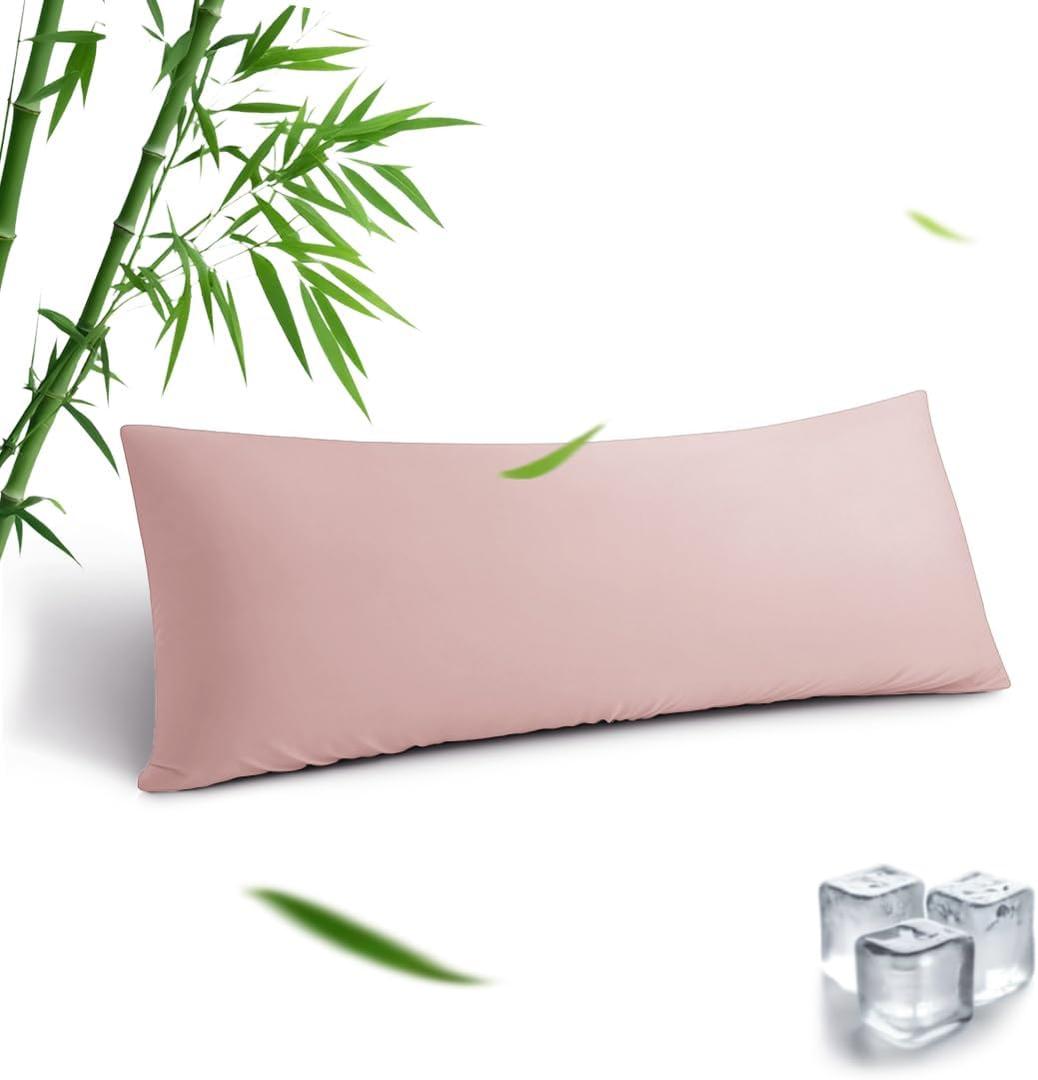 Body Pillowcase, Cooling Viscose from Bamboo Pillow Cover with Zipper Closure, Soft Moisture-Wicking for Hot Sleepers, Hair and Skin-Friendly, Pink, 1 Pack