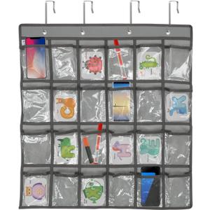 NUOBESTY Wall Hanging Bag with 24 Numbered Pockets for Mobile Phones and Jewelry Hanging Storage Organizer with Metal Hooks for Office Classroom Home