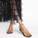 Strap Flip Flop Flat Sandals for Women with Metal Circular Ankle Strappy Ladies Fashion Cute Summer Thong Sandals Dressy. (5, Yellow-1)