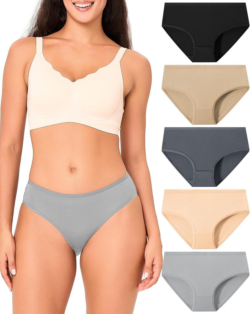 BAMBOO COOL Women's Cool briefs Underwear for Women Lightweight Panties Stretchy Soft Breathable Tag Free Multicolor 5-pack (Large)
