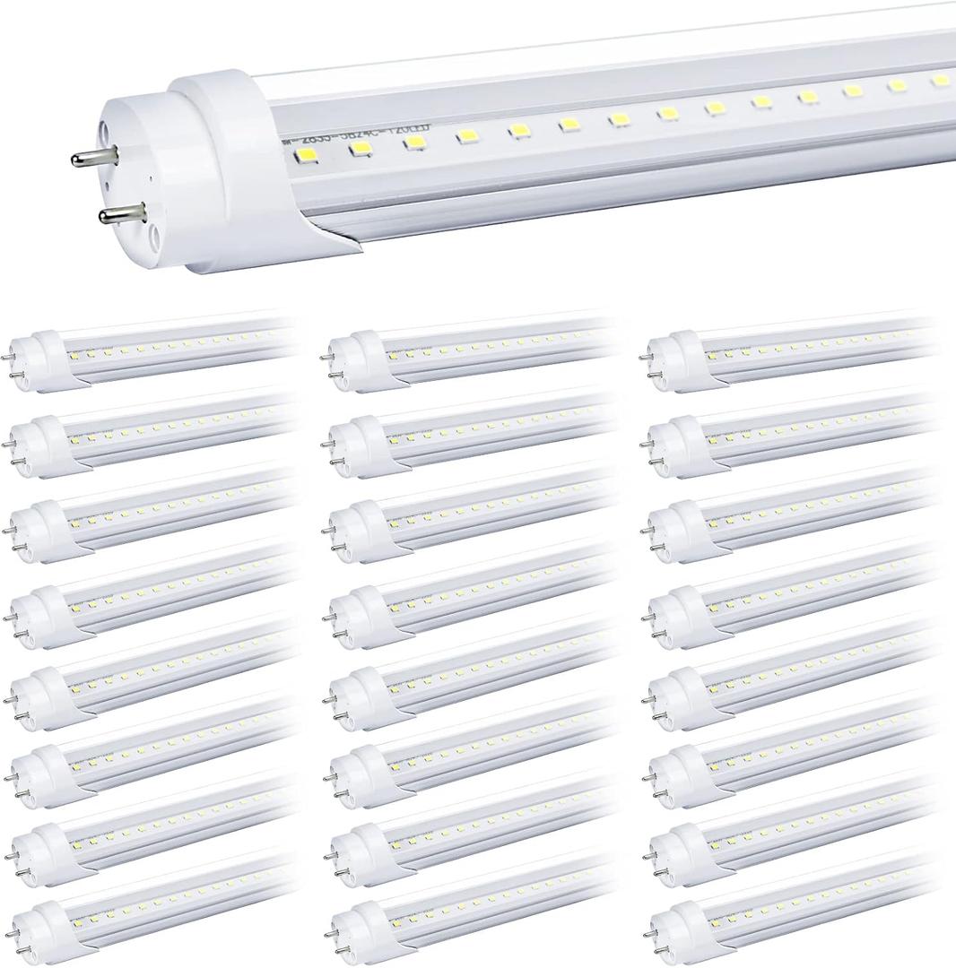 25-Pack T8 LED Bulbs 4 Foot Tube Light, 4ft LED Shop Garage Warehouse Light, 20W 5000K 2600LM Daylight White, Fluorescent Lights Tube Replacement, Ballast Bypass, Dual-end Powered, Clear Cover