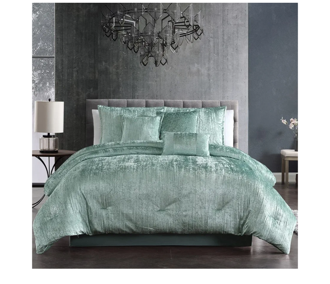 Riverbrook Home Turin Luxury Plush Comforter Set, Queen, Spa, 7-Piece Set