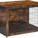 DWANTON Dog Crate Furniture with Cushion, Wooden Kennel Table with Double Doors, Indoor Dog House, Large Size, 38.5" L, Rustic Brown