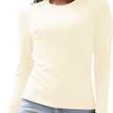 Cotton Long Sleeve Tee Shirts for Women Slim Fit Tshirts Basic Tops Tight Crewneck Layering Undershirts (Beige, L)