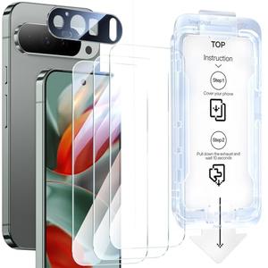 SMARTDEVIL [3+1 Pack] Screen Protector For Google Pixel 9 Pro With Camera Lens Protector , Finger Print Reader Compatible, Clear 9H Tempered Glass Film, Fast & Easy Installation, Alignment Frame