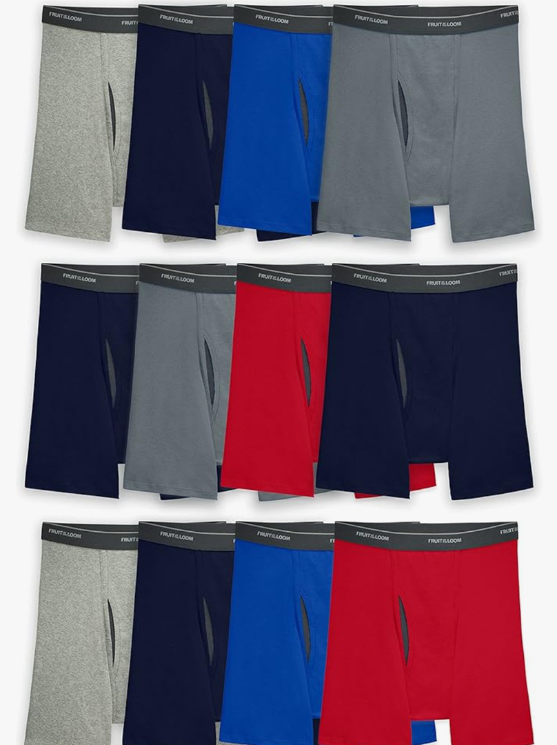 12 Pack Fruit of the Loom Men's Coolzone Boxer Briefs, Moisture Wicking & Breathable, Assorted Color Multipacks L