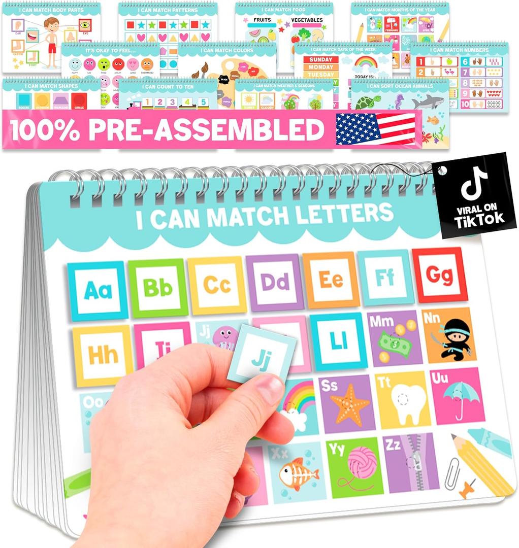 Hadley Designs My First Busy Book Toddlers 3-5, Montessori Preschool Learning Activities Age 4-5, 174 Pcs Velcro Busy Book, Travel Toys Airplane Car Quiet Time, Sensory Toys, Pre K Graduation Gifts