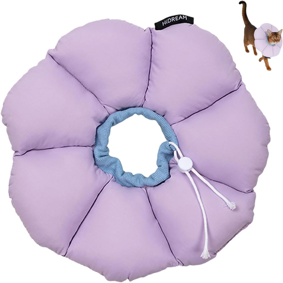 ETIAL Elizabethan Collar for Cats, Waterproof Pet Soft Cones After Surgery, Flower Shape Adjustable Drawstring Cone Collar for Stop Licking (Violet, S)