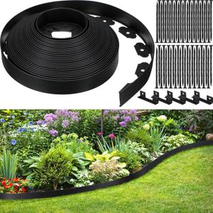 Sasylvia 2'' x 66' Each Roll Landscape Edging Kit Border with Anchoring Spikes Connectors Plastic Garden Border Ruber Garden Borders for Landscaping Flower Bed Yard(66)