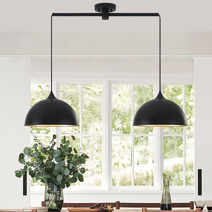 MIAYBPH Pendant Lights Kitchen Island, 2Pack Dome Pendant Light Black and Gold Light Fixtures Industrial Vintage Hanging Pendant Lighting for Farmhouse Dining Room Restaurant Cafe Entryway