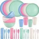 Supernal 32pcs Wheat Straw Dinnerware Sets,Unbreakable Dish,Light Weight Dinnerware Reusable Dishwasher Microwave Safe,Eco Friendly Plates,Cereal Bowls,Cups and Utensils Sets