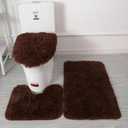 Bathroom Rugs Sets 3 Piece,U-Shaped Toilet Floor Mat +Non Slip Rugs +Toilet Lid Cover Mat,with PVC Point Rubber Backing (Coffee Color)