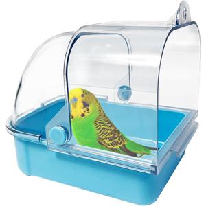 Tfwadmx Bird Cage Bath Hanging Bird Bath Supplies Parrot Bath Tub Water Shower Food Feeder Holder Tray for Small Birds Canary Budgies Cockatiel Lovebirds(Blue)