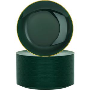 Nervure 100Pcs Green and Gold Plastic Plates - 7.5inch Disposable Green Dessert/Salad Plates - Heavy Duty Plastic Plate Ideal for Wedding & Party & Christmas