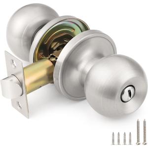 KNOBWELL Brushed Nickel Door Knob for Bedroom Bathroom, Interior Door Knobs with Round Ball Knob, Keyless Privacy Door Knob with Lock, Indoor Door Handle, 1 Pack