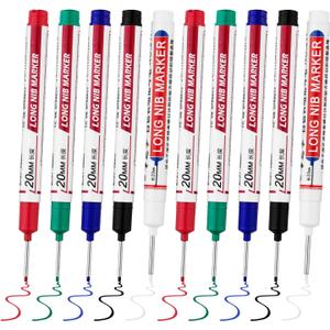 10 PCS Long Head Deep Hole Marker Pens,20mm Long Nib Marker, Longs Nose Markers, Waterproof Construction Markers Marking Tool,Permanent Markers Carpenter Ink marker Pens,Metal marking Pens (10PCS-20MM-Red/Blue/Green/Black/White)