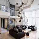 Long Chandeliers for High Ceilings,Modern Glass Ball Pendant Light,Raindrop Drop Lamp,Hanging Flush Mount Lighting Fixtures for Spiral Staircase,Foyer,Entryway,Living Room,Grey