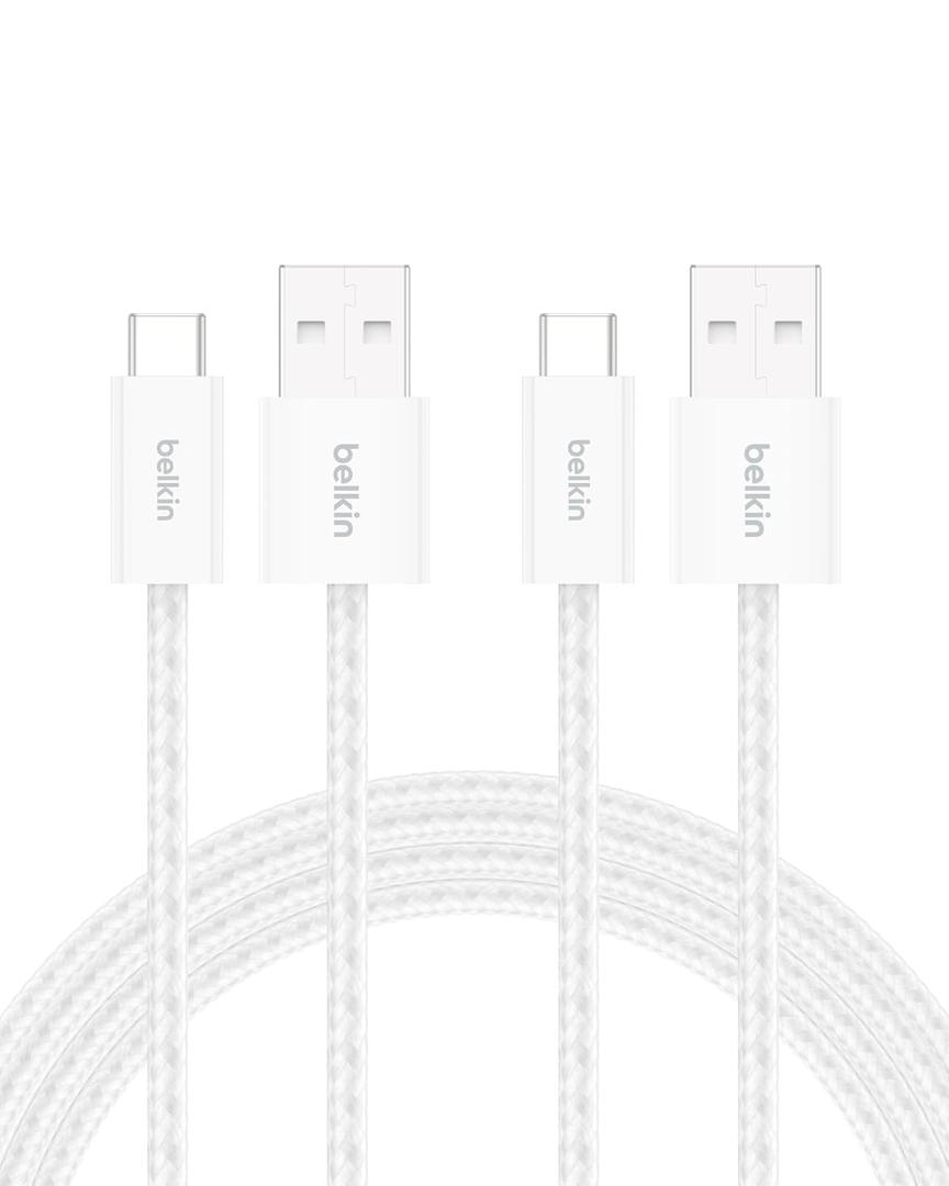 Belkin Braided USB-A to USB-C Cable (2M, 15W) - Soft, Flexible Fast-Charging Cable, Type C Charger Cord for iPhone 16 & 15 Series, Galaxy S25, Pixel 9, iPad Pro, & More - White (USB 2.0, 2-Pack)