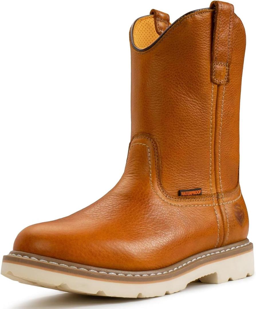 SUREWAY 10 in Mens Soft/Steel Toe Waterproof Wellington Work Boot,Heavy Duty Pull On Leather Work Boots,GoodyearWelted,Full Grain Leather,Industrial Safety boot Classic Cowboy Boot,EH Rated