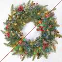 Christmas Wreaths for Front Door, 20'' Pre-Lit Christmas Door Wreath Timer 8 Modes 30 Warm White & Multicolored Dual Color Lights 12 Snowy Pinecones 12 Red Berries for Xmas Indoor Outdoor Home Decor