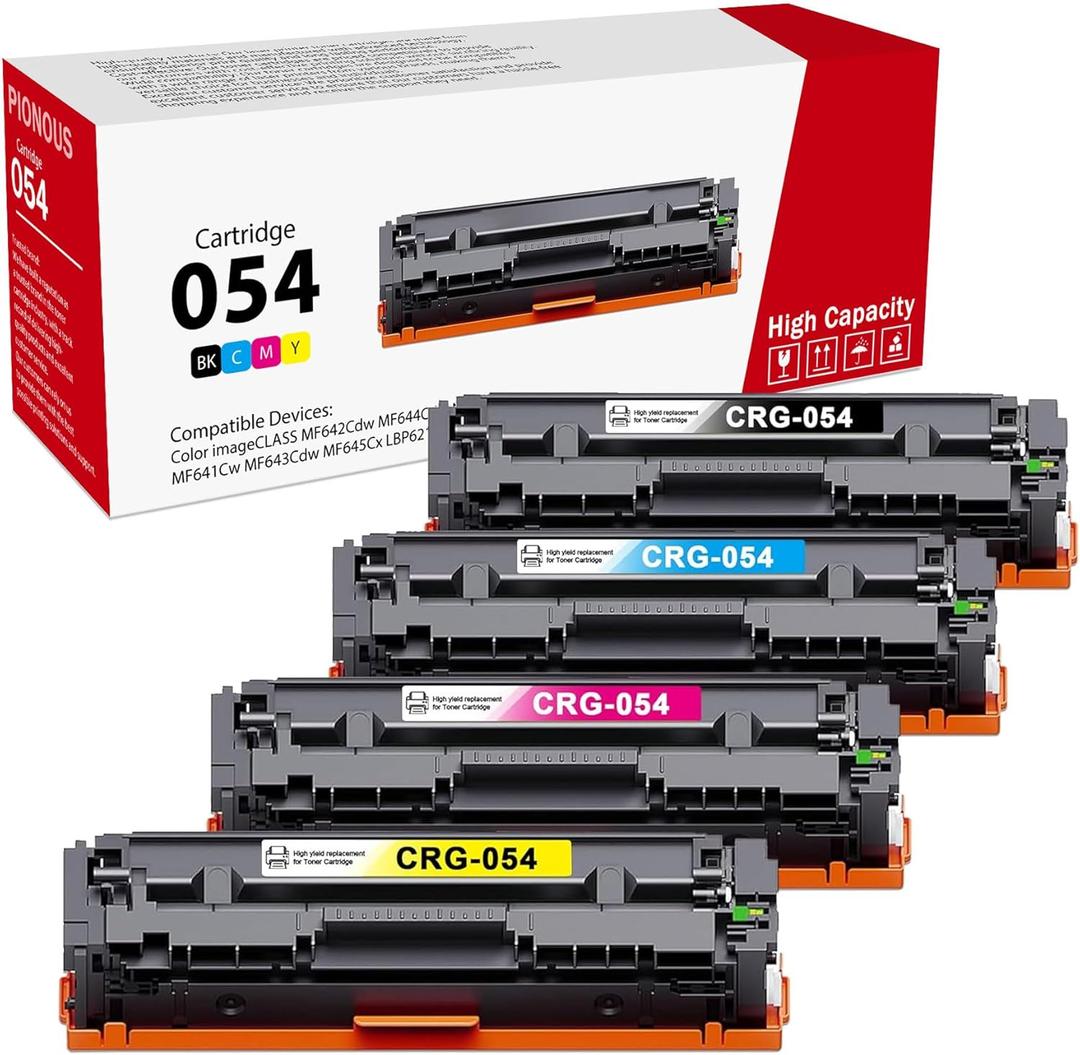 CRG-054 054 Toner Cartridges High-Yield (4-Pack, Black, Cyan, Magenta, Yellow) Compatible 054BK 054C 054M 054Y Toner Replacement for 054 Color imageCLASS MF642Cdw MF644Cdw MF640C Printer