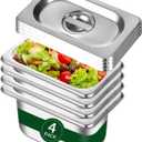 Hotel Pan With Lid 1/9 Size - 4" Deep 4 Packs Stainless Steel Food Pan for Steam Table, Commercial Restaurant, Anti Jam, Buffet