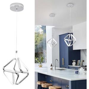 Modern Pendant Light Fixtures,6000K Cool White Chrome Led Pendant Lights for Kitchen Island,Adjustable Kitchen Island Hanging Light Fixture for Dining Room Bedroom Sink, 1 Pack