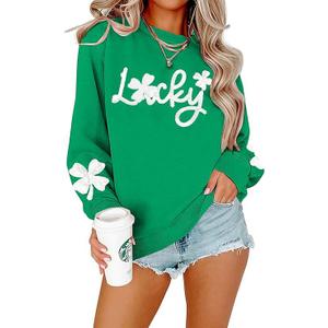 FAYALEQ Women St Patrick's Day Sweatshirt Sequin Shamrock Pullover Irish Sweatshirt Crewneck Long Sleeve Top Black (Black, XXL)