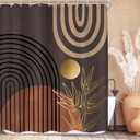 KOMLLEX Dark Brown Abstract Boho Shower Curtain for Bathroom Decor 60Wx72H Minimalist Aesthetic Mid Century Modern Shower Curtain Tan Palm Leaves Simple Fabric Waterproof Polyester 12 Pack Hooks (A1-black Brown)