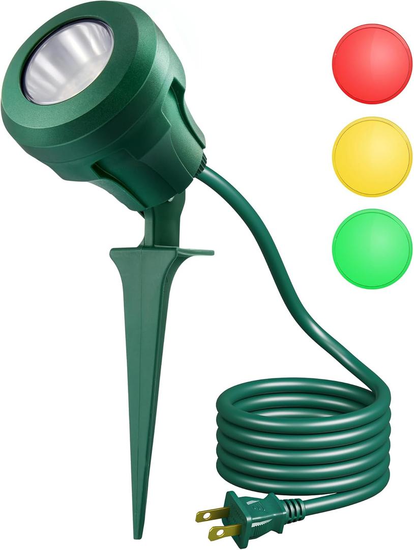 DEWENWILS 120V Spotlight Outdoor, 400LM Waterproof LED Spot Light with 3 Extra Lenses (Red Yellow Green), Landscape Lighting for Holiday, Trees, 5FT Extension Cord, UL Listed (Green)