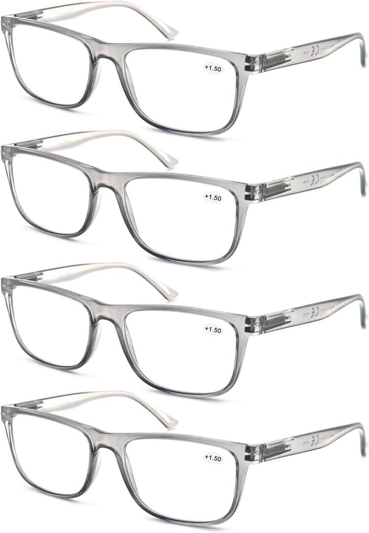 Large Reading Glasses Mens Oversized Wide Readers +1.50 Lightweight Square Magnifying Cheaters for Men W/Big Head 4 Pack