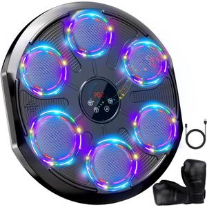 Music Boxing Machine for Adults Kids, Bluetooth Punching Machine With Gloves, Boxing Training Equipment Wall Mounted, 12 Modes & 12 Speeds,Electronic Boxing Pad Target for Home,Office,Gym (Upgrade) (Black)