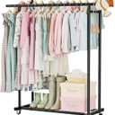 Abiglifty Double Rods Clothes Rack for Hanging Clothes, Clothing Rack with Wheels, Portable Closet Organizer for Laundry, Room (Black)