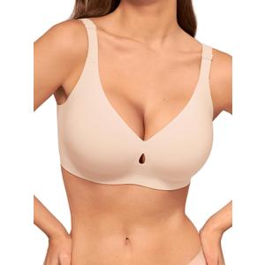LUCKMEEY Bras for Women No Underwire Wireless Bras - Seamless Push Up Full Coverage Bralettes Comfortable Everyday Bra (Small, Almond Skin)