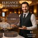 JEVERGN 40 Pack Farmhouse Charger Plates Bulk, 13'' Faux Wood Chargers for Dinner Plates, Brown Plate Chargers Set of 40, Round Plastic Charger for Wedding, Party Event, Dinner, Table Setting
