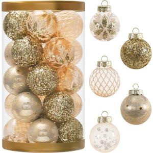 25PCS Christmas Ornaments Set, 2.36"/6CM Clear Plastic Shatterproof Christmas Ball Hanging Ornaments for Xmas Tree Decorations, for Indoor Home Party Holiday Decor - White/Champagne