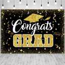 10x8ft Congrats Grad Backdrop Black Gold Class of 2026 Graduation Photography Background for 2026 Congratulation Graduate School Prom Party Banner Decorations Photo Studio Props